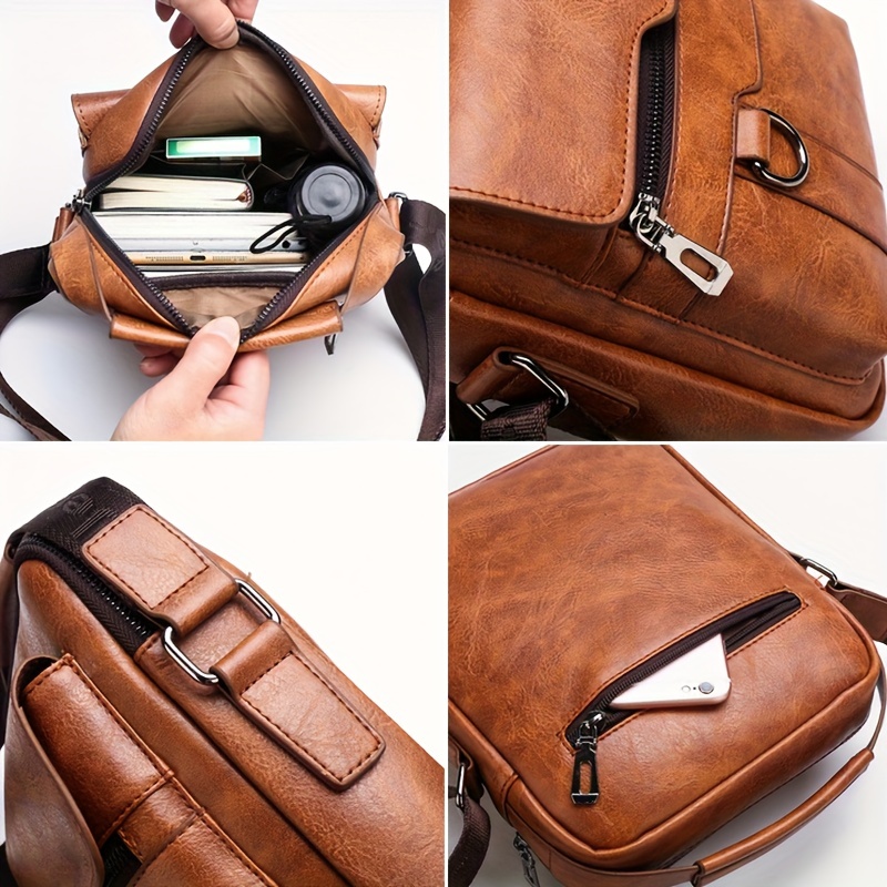 1pc mens pu leather shoulder bag large capacity casual messenger bag simple business trendy sling bag details 13