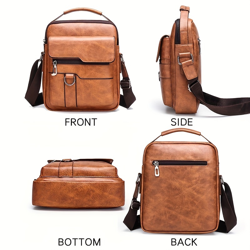 1pc mens pu leather shoulder bag large capacity casual messenger bag simple business trendy sling bag details 14