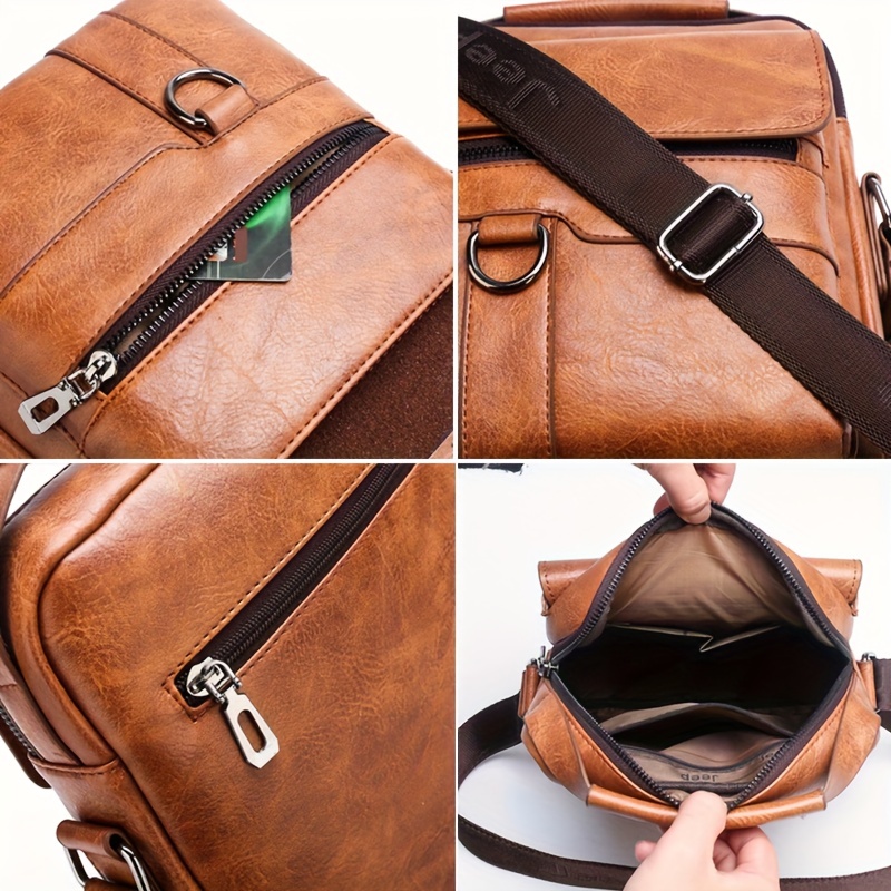 1pc mens pu leather shoulder bag large capacity casual messenger bag simple business trendy sling bag details 16