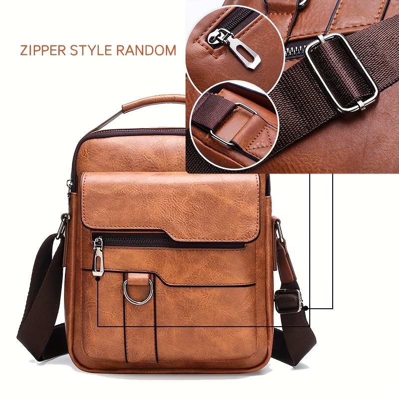 1pc mens pu leather shoulder bag large capacity casual messenger bag simple business trendy sling bag details 17