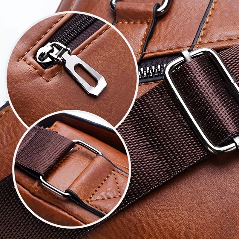 1pc mens pu leather shoulder bag large capacity casual messenger bag simple business trendy sling bag details 18