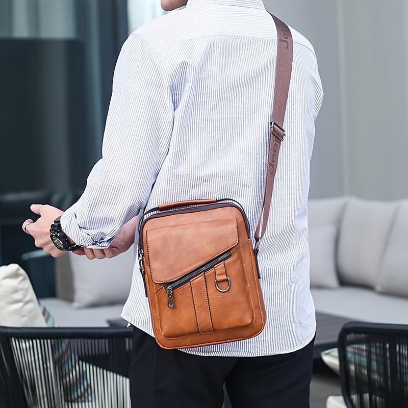 1pc mens pu leather shoulder bag large capacity casual messenger bag simple business trendy sling bag details 21