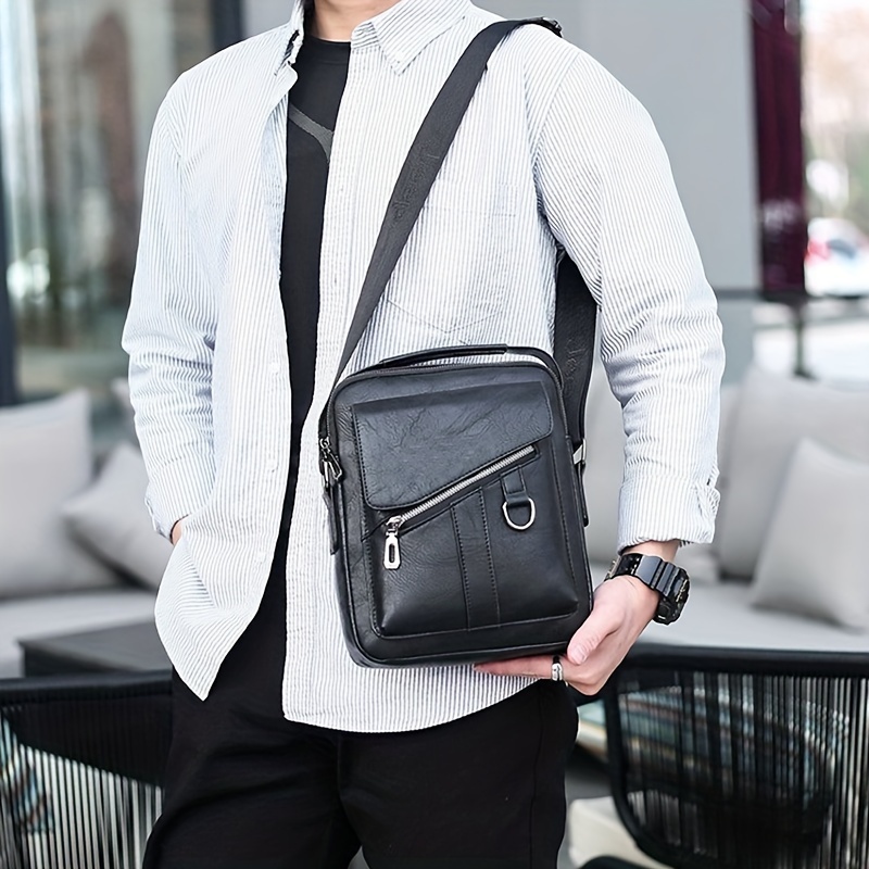 1pc mens pu leather shoulder bag large capacity casual messenger bag simple business trendy sling bag details 23