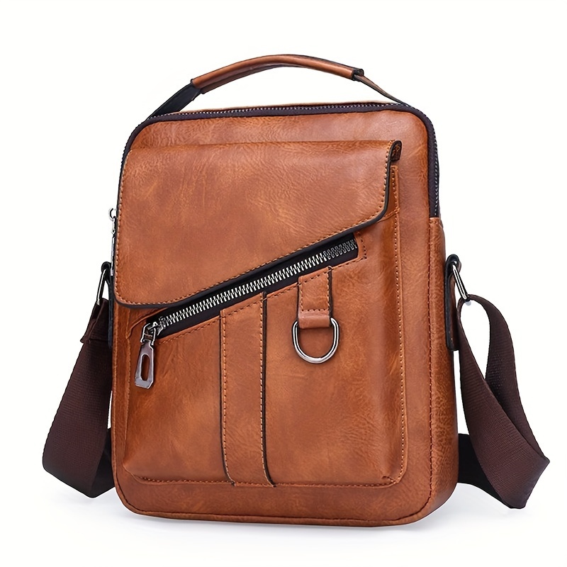 1pc mens pu leather shoulder bag large capacity casual messenger bag simple business trendy sling bag details 24