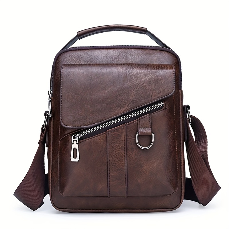 1pc mens pu leather shoulder bag large capacity casual messenger bag simple business trendy sling bag details 25