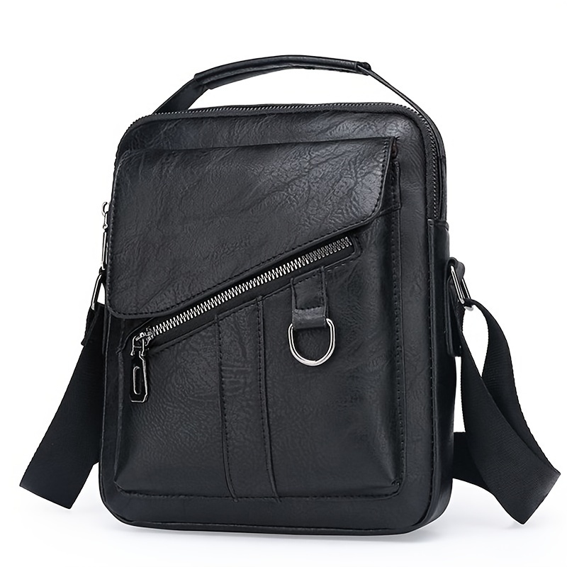 1pc mens pu leather shoulder bag large capacity casual messenger bag simple business trendy sling bag details 26