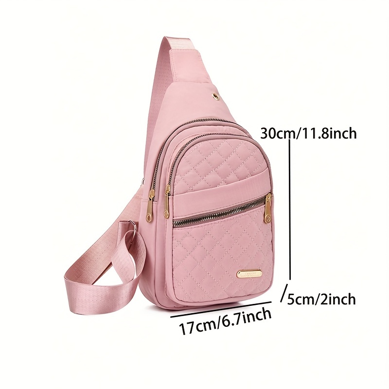 1pc mens argyle quilted chest backpack casual nylon chest bag outdoor travel crossbody bag with earphone hole details 0
