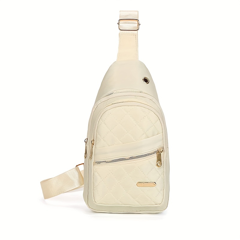 1pc mens argyle quilted chest backpack casual nylon chest bag outdoor travel crossbody bag with earphone hole details 4