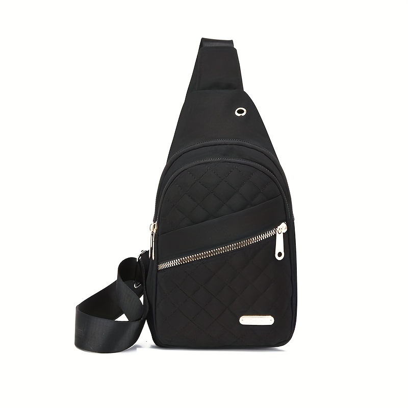 1pc mens argyle quilted chest backpack casual nylon chest bag outdoor travel crossbody bag with earphone hole details 5