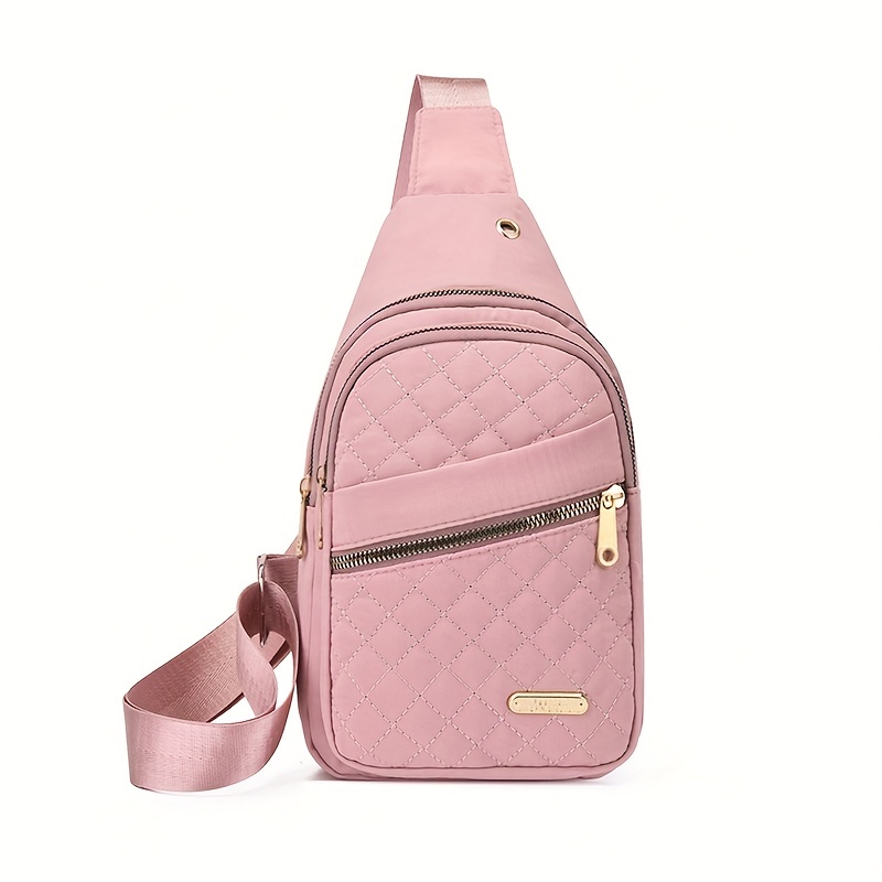 1pc mens argyle quilted chest backpack casual nylon chest bag outdoor travel crossbody bag with earphone hole details 6
