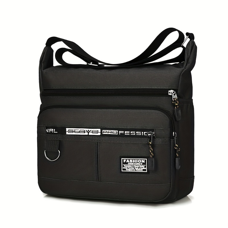 1pc mens trendy fashion bag nylon cloth large capacity zipper closure crossbody bag details 1