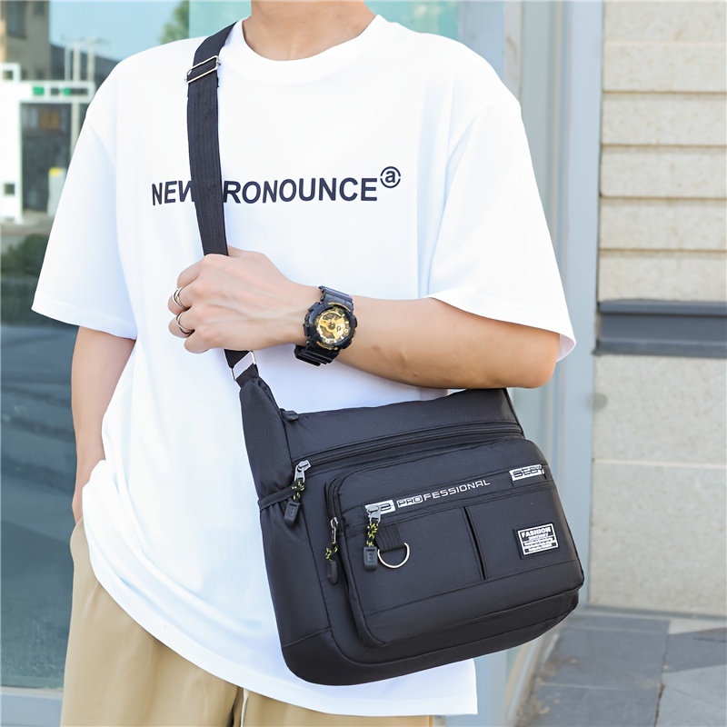 1pc mens trendy fashion bag nylon cloth large capacity zipper closure crossbody bag details 7