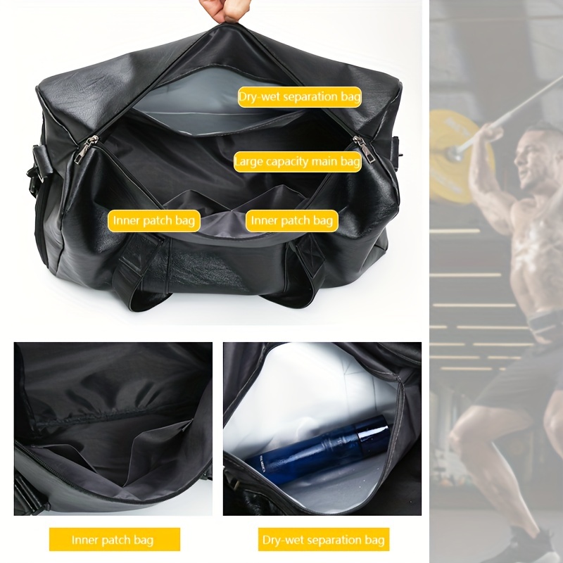 gym bag large capacity short distance travel bag dry and wet separation bag with shoe compartment pu tote bag suitable for fitness exercise and outdoor travel details 6