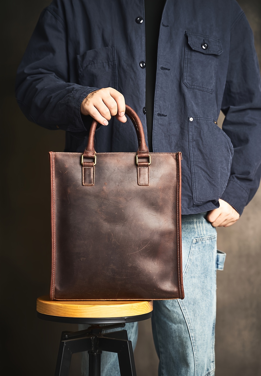 1pc mens casual computer bag top layer cowhide crossbody briefcase ideal choice for gifts details 1