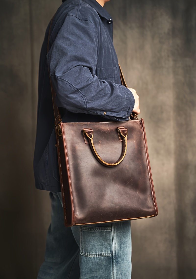 1pc mens casual computer bag top layer cowhide crossbody briefcase ideal choice for gifts details 2