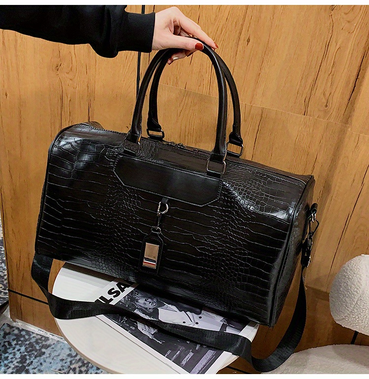 fashion black travel bag large handbag pu tote bag fitness bag handbag waterproof short distance vacation sports bag female yoga exercise training bag details 0