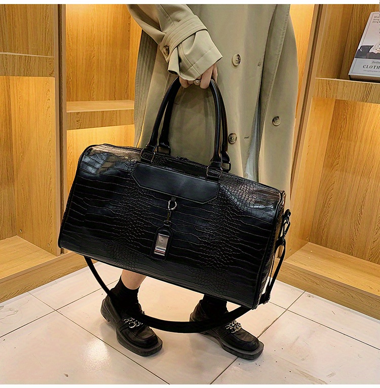 fashion black travel bag large handbag pu tote bag fitness bag handbag waterproof short distance vacation sports bag female yoga exercise training bag details 1