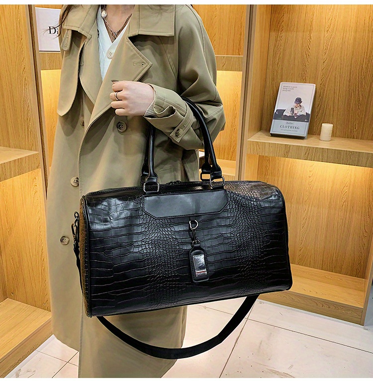 fashion black travel bag large handbag pu tote bag fitness bag handbag waterproof short distance vacation sports bag female yoga exercise training bag details 2