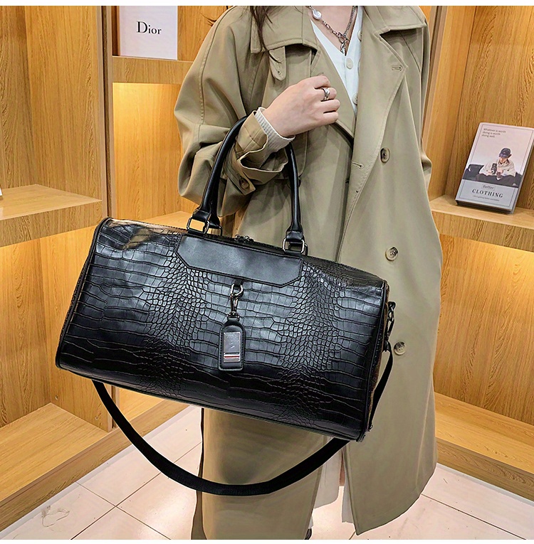 fashion black travel bag large handbag pu tote bag fitness bag handbag waterproof short distance vacation sports bag female yoga exercise training bag details 3