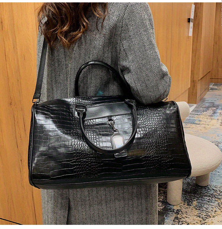 fashion black travel bag large handbag pu tote bag fitness bag handbag waterproof short distance vacation sports bag female yoga exercise training bag details 4