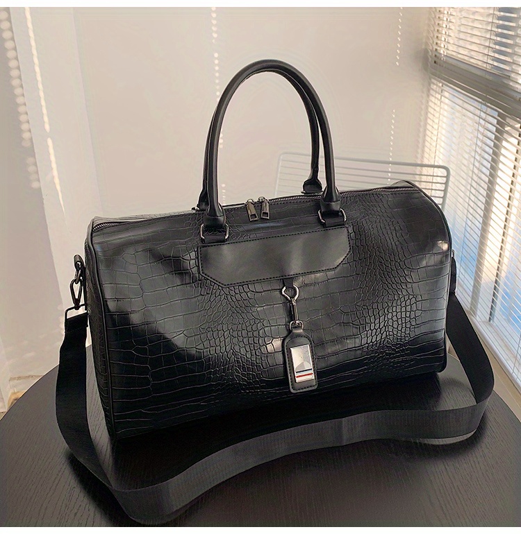 fashion black travel bag large handbag pu tote bag fitness bag handbag waterproof short distance vacation sports bag female yoga exercise training bag details 5