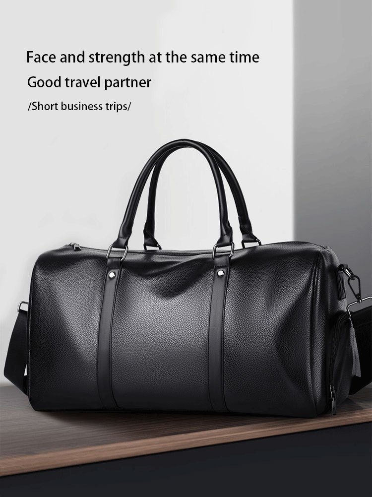 large capacity waterproof short distance travel bag with shoe compartment pu leather carry on gym bag duffel bag suitable for fitness exercise and outdoor travel details 0