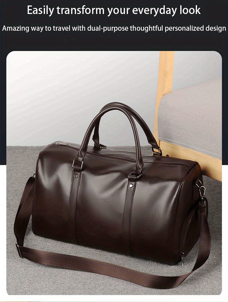 large capacity waterproof short distance travel bag with shoe compartment pu leather carry on gym bag duffel bag suitable for fitness exercise and outdoor travel details 1