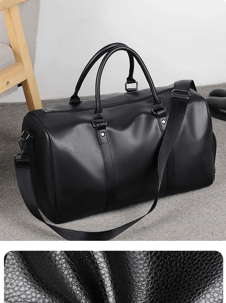 large capacity waterproof short distance travel bag with shoe compartment pu leather carry on gym bag duffel bag suitable for fitness exercise and outdoor travel details 2