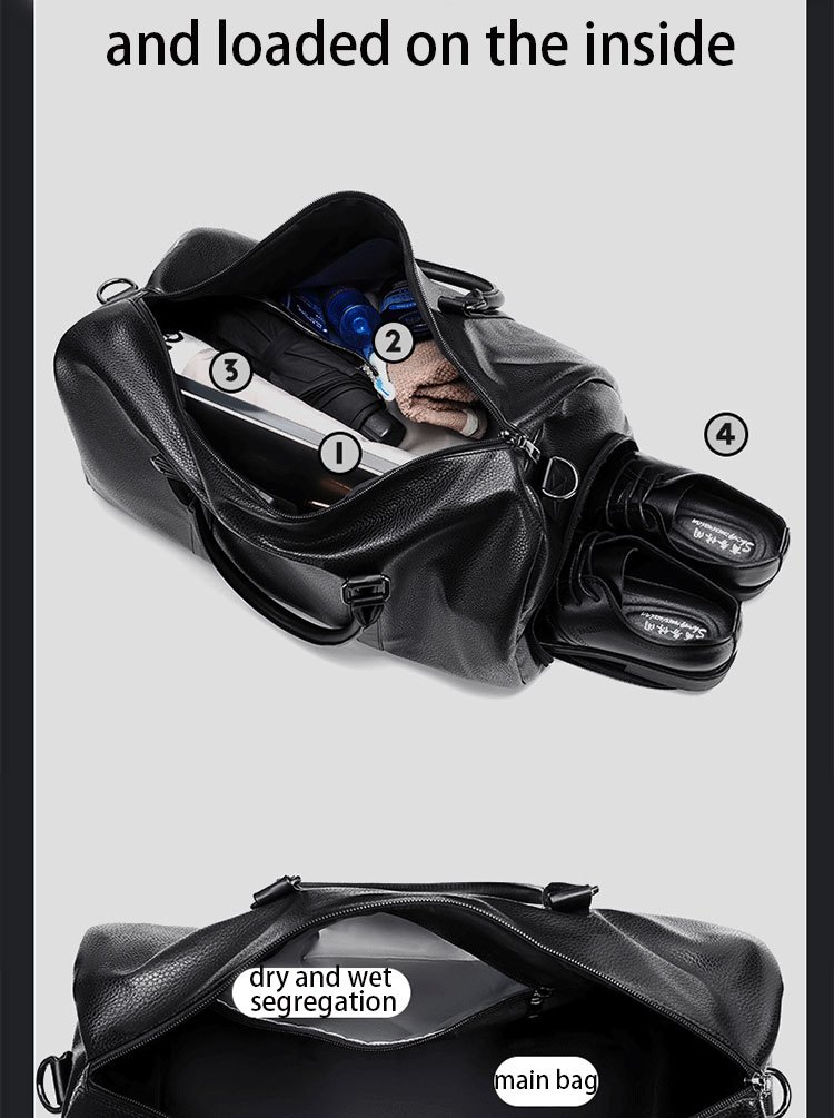 large capacity waterproof short distance travel bag with shoe compartment pu leather carry on gym bag duffel bag suitable for fitness exercise and outdoor travel details 4