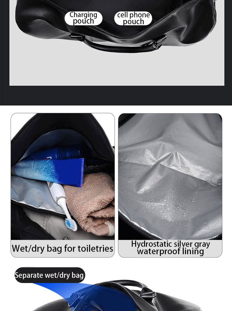 large capacity waterproof short distance travel bag with shoe compartment pu leather carry on gym bag duffel bag suitable for fitness exercise and outdoor travel details 5