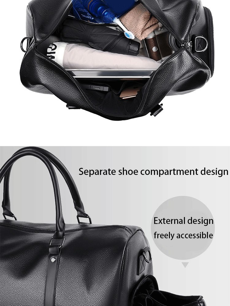 large capacity waterproof short distance travel bag with shoe compartment pu leather carry on gym bag duffel bag suitable for fitness exercise and outdoor travel details 6