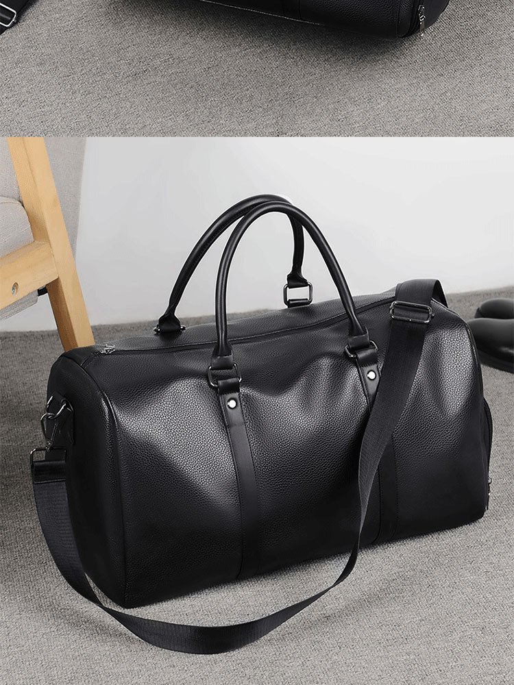 large capacity waterproof short distance travel bag with shoe compartment pu leather carry on gym bag duffel bag suitable for fitness exercise and outdoor travel details 9