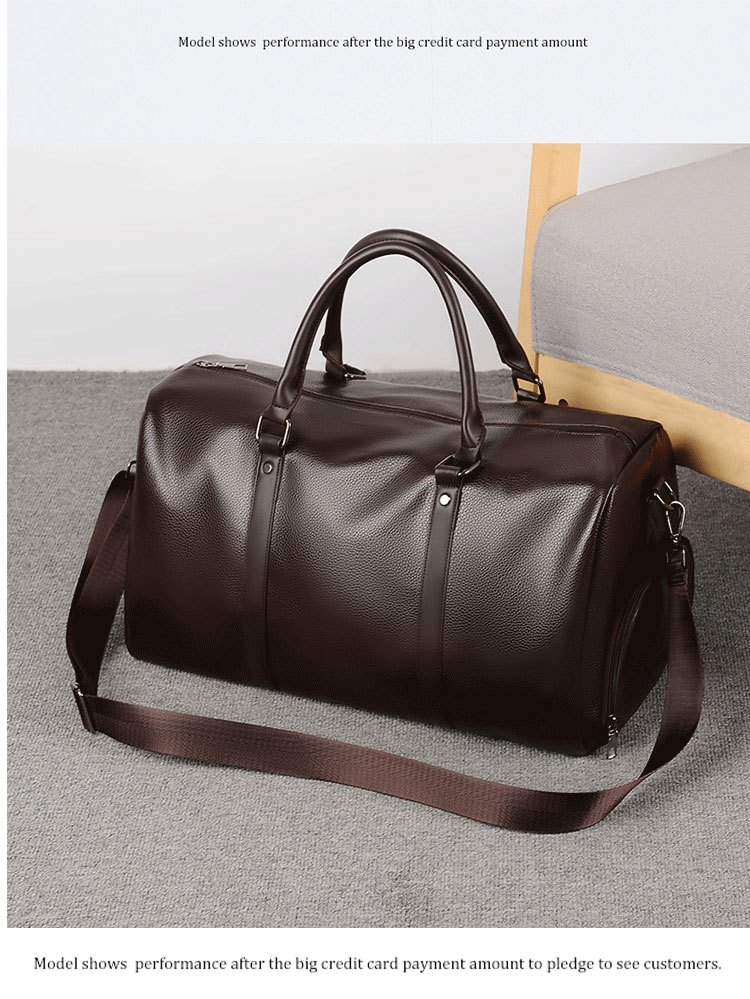 large capacity waterproof short distance travel bag with shoe compartment pu leather carry on gym bag duffel bag suitable for fitness exercise and outdoor travel details 10