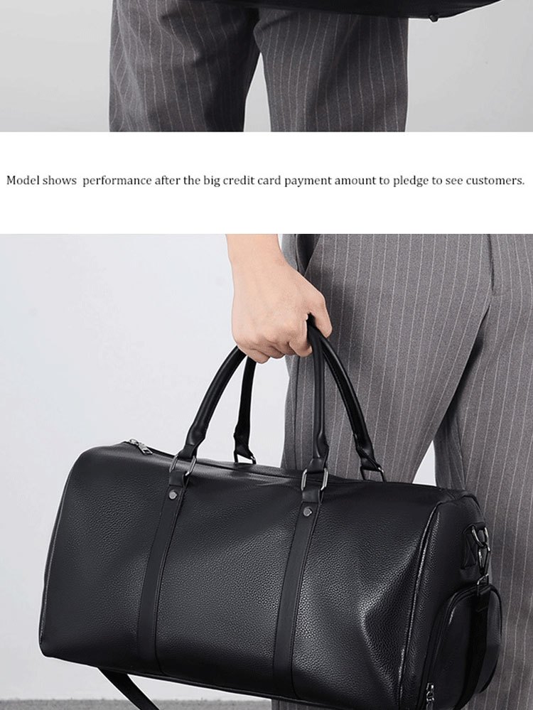 large capacity waterproof short distance travel bag with shoe compartment pu leather carry on gym bag duffel bag suitable for fitness exercise and outdoor travel details 13