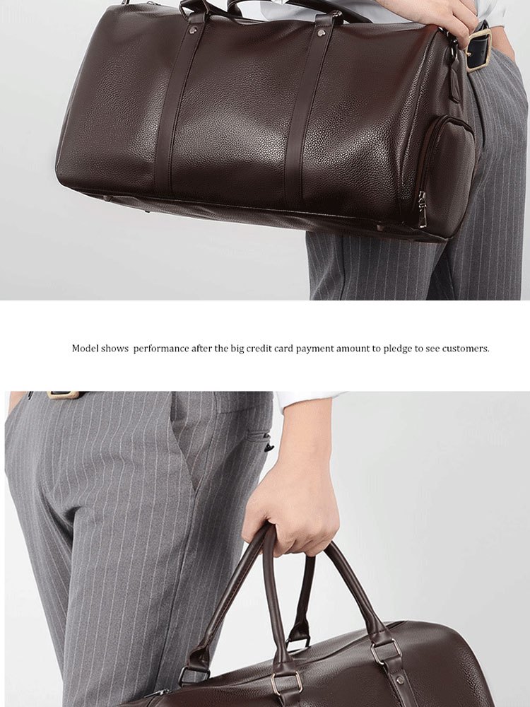 large capacity waterproof short distance travel bag with shoe compartment pu leather carry on gym bag duffel bag suitable for fitness exercise and outdoor travel details 15