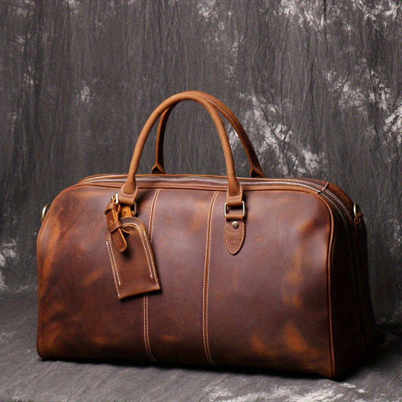 mens genuine leather tote travel bag vintage first layer cowhide shoulder crossbody bag large capacity duffle bag ideal choice for gifts details 1