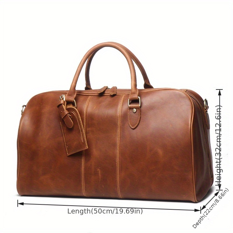 mens genuine leather tote travel bag vintage first layer cowhide shoulder crossbody bag large capacity duffle bag ideal choice for gifts details 2