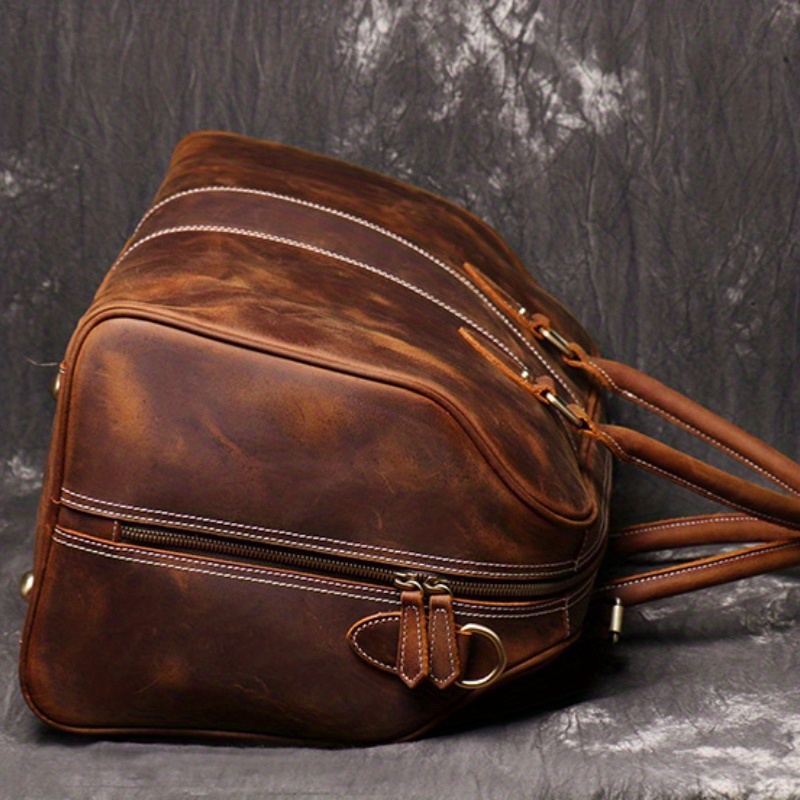 mens genuine leather tote travel bag vintage first layer cowhide shoulder crossbody bag large capacity duffle bag ideal choice for gifts details 3