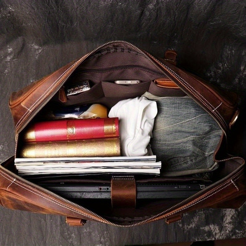 mens genuine leather tote travel bag vintage first layer cowhide shoulder crossbody bag large capacity duffle bag ideal choice for gifts details 6