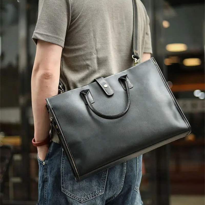 1pc Top Layer Cowhide Men s Handbag, Leather Business Shoulder Bag, Business Trip Tote Bag details 6