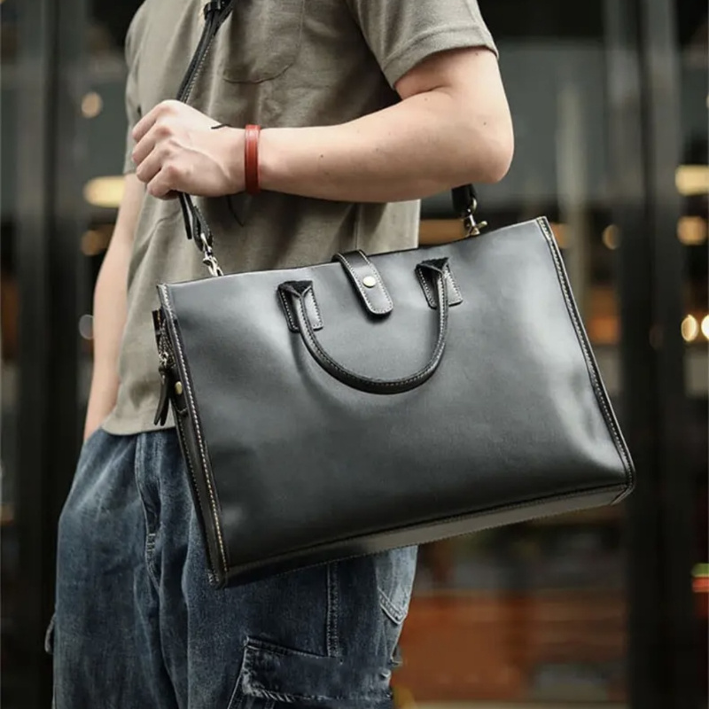 1pc Top Layer Cowhide Men s Handbag, Leather Business Shoulder Bag, Business Trip Tote Bag details 7