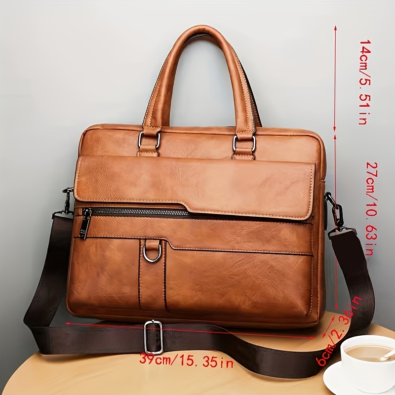 vintage pu leather business briefcase messenger bag handbag for men travel work computer bag crossbody shoulder pack details 0