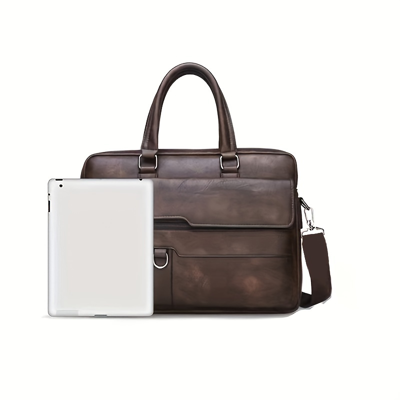 vintage pu leather business briefcase messenger bag handbag for men travel work computer bag crossbody shoulder pack details 6