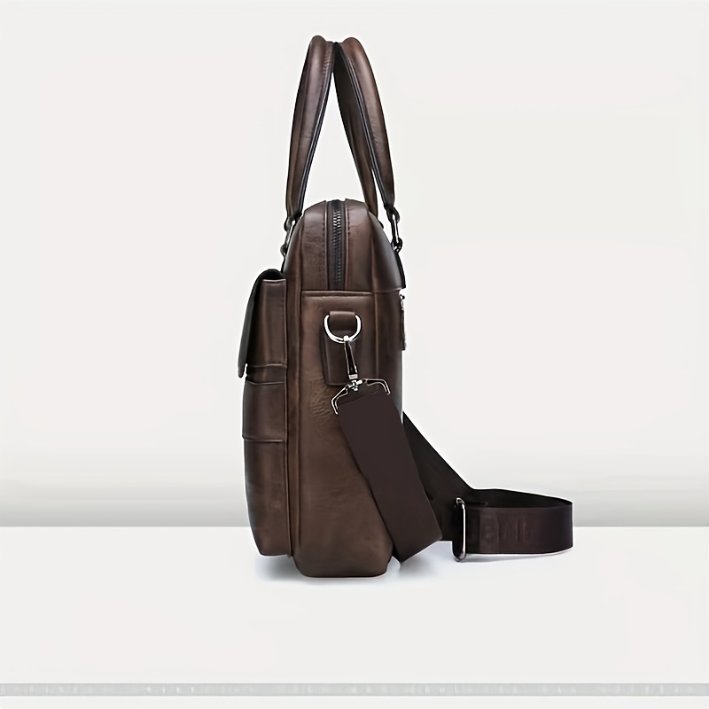 vintage pu leather business briefcase messenger bag handbag for men travel work computer bag crossbody shoulder pack details 7