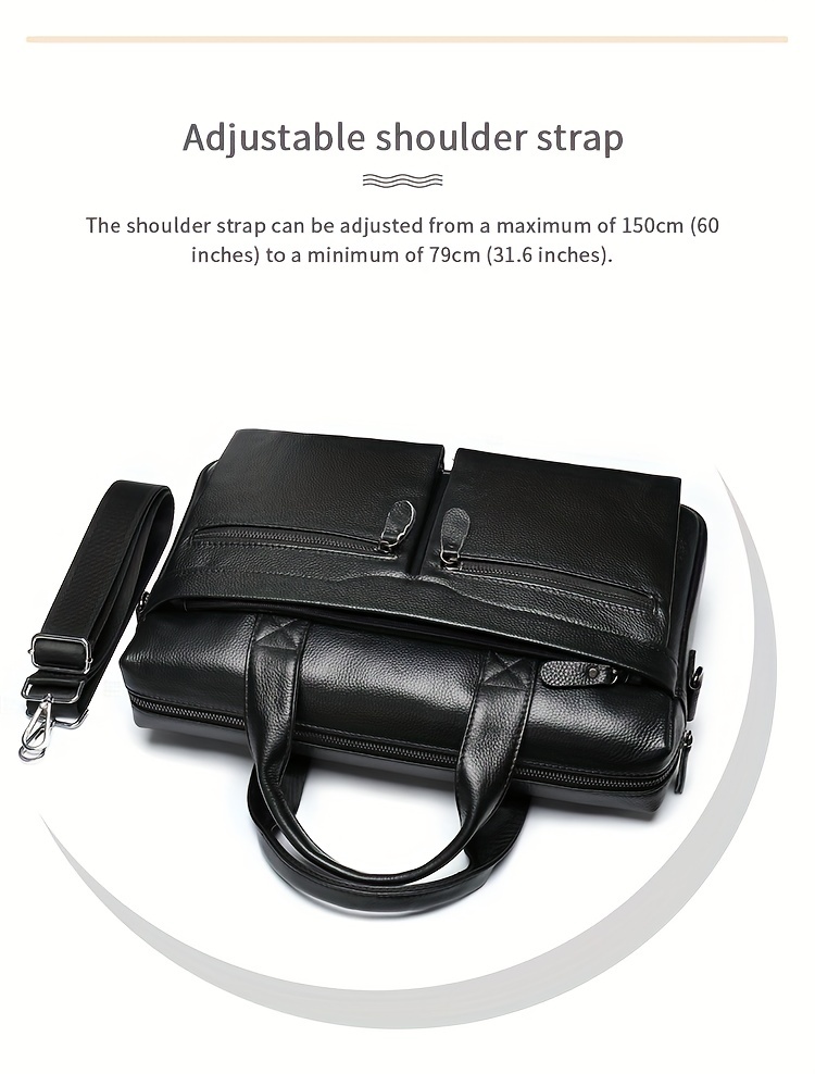 computer bag, stylish genuine leather briefcase shoulder bag for men top layer cowhide leather tote bag for business and travel work computer bag details 2