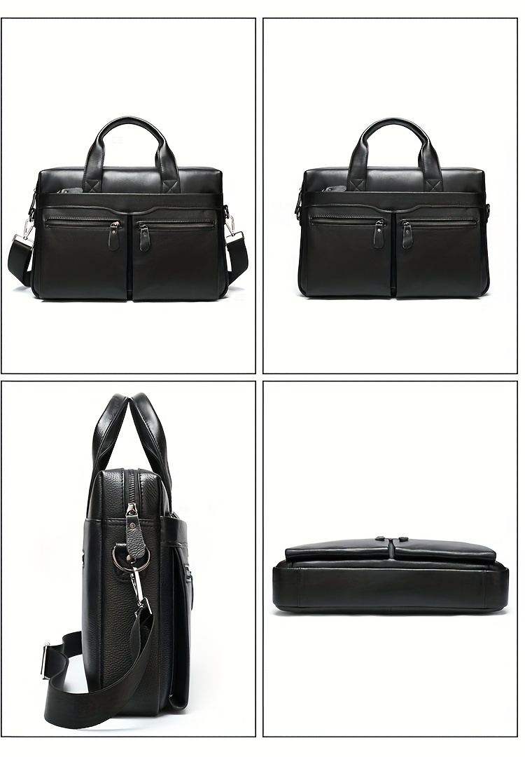 computer bag, stylish genuine leather briefcase shoulder bag for men top layer cowhide leather tote bag for business and travel work computer bag details 7