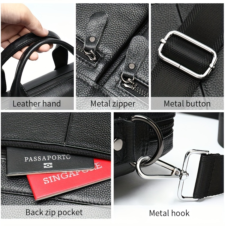 computer bag, stylish genuine leather briefcase shoulder bag for men top layer cowhide leather tote bag for business and travel work computer bag details 8