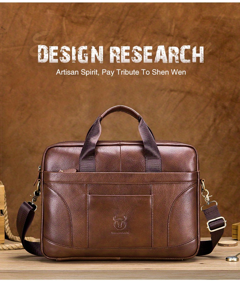 bullcaptain mens genuine leather large capacity business briefcase messenger bag handbag for travel work office computer crossbody bag top layer cowhide durable shoulder pack details 1
