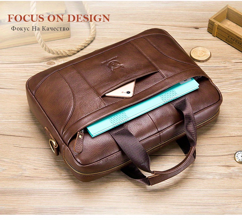 bullcaptain mens genuine leather large capacity business briefcase messenger bag handbag for travel work office computer crossbody bag top layer cowhide durable shoulder pack details 2