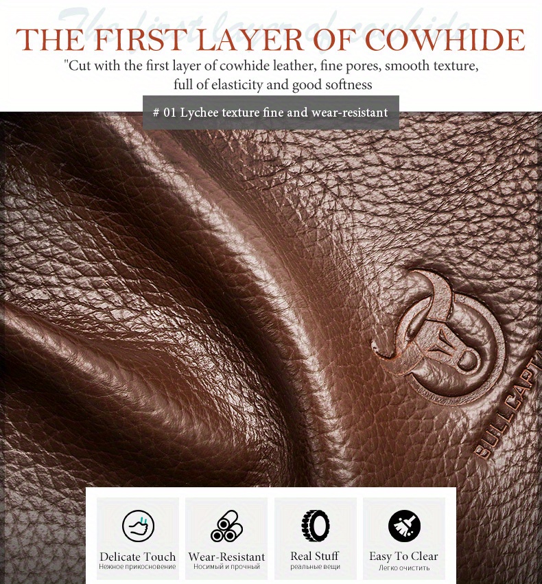 bullcaptain mens genuine leather large capacity business briefcase messenger bag handbag for travel work office computer crossbody bag top layer cowhide durable shoulder pack details 3